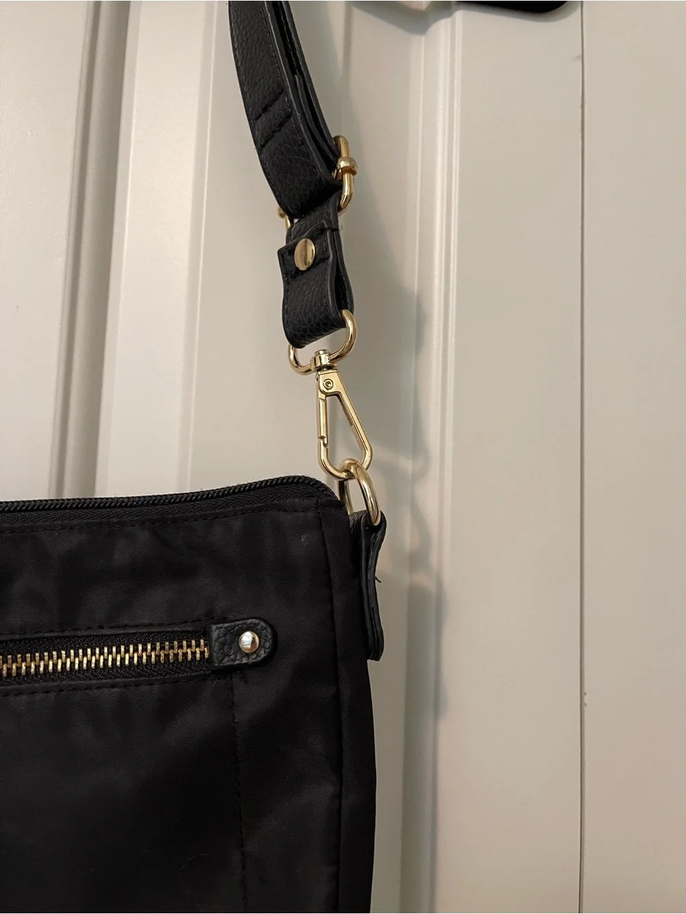 Everyday Black Crossbody Bag with Gold Hardware